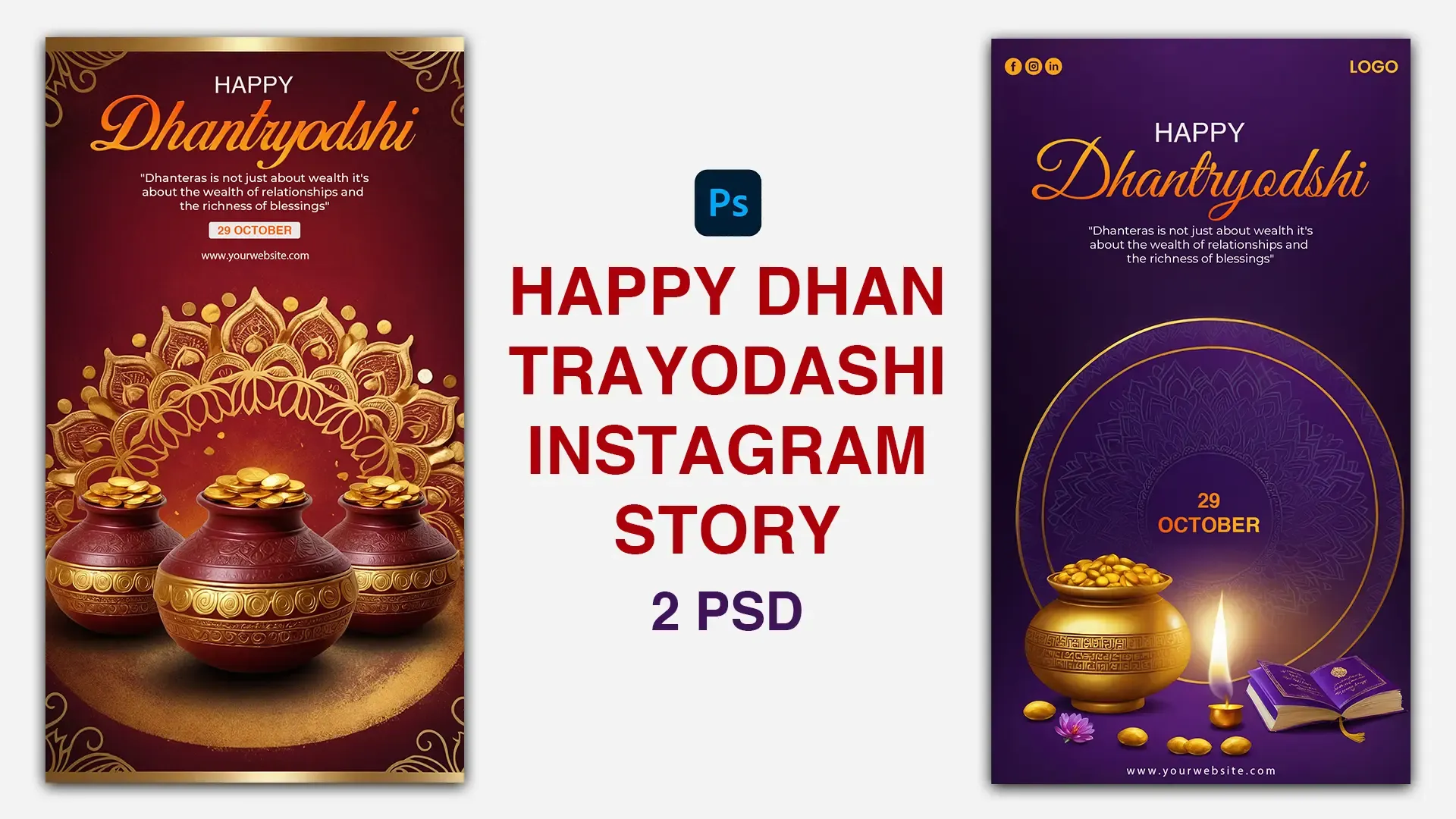 Happy Dhanteras Instagram Story with Festive Gold Pot Design